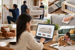 Ảnh minh họa AI cho chủ đề kinh nghiệm mua sofa online
