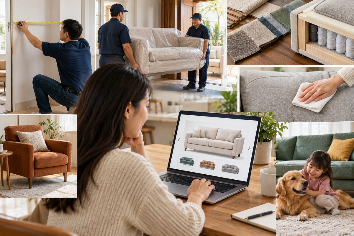 Ảnh minh họa AI cho chủ đề kinh nghiệm mua sofa online