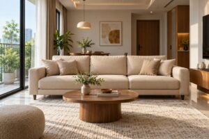 Ảnh minh họa AI cho chủ đề sofa băng màu be