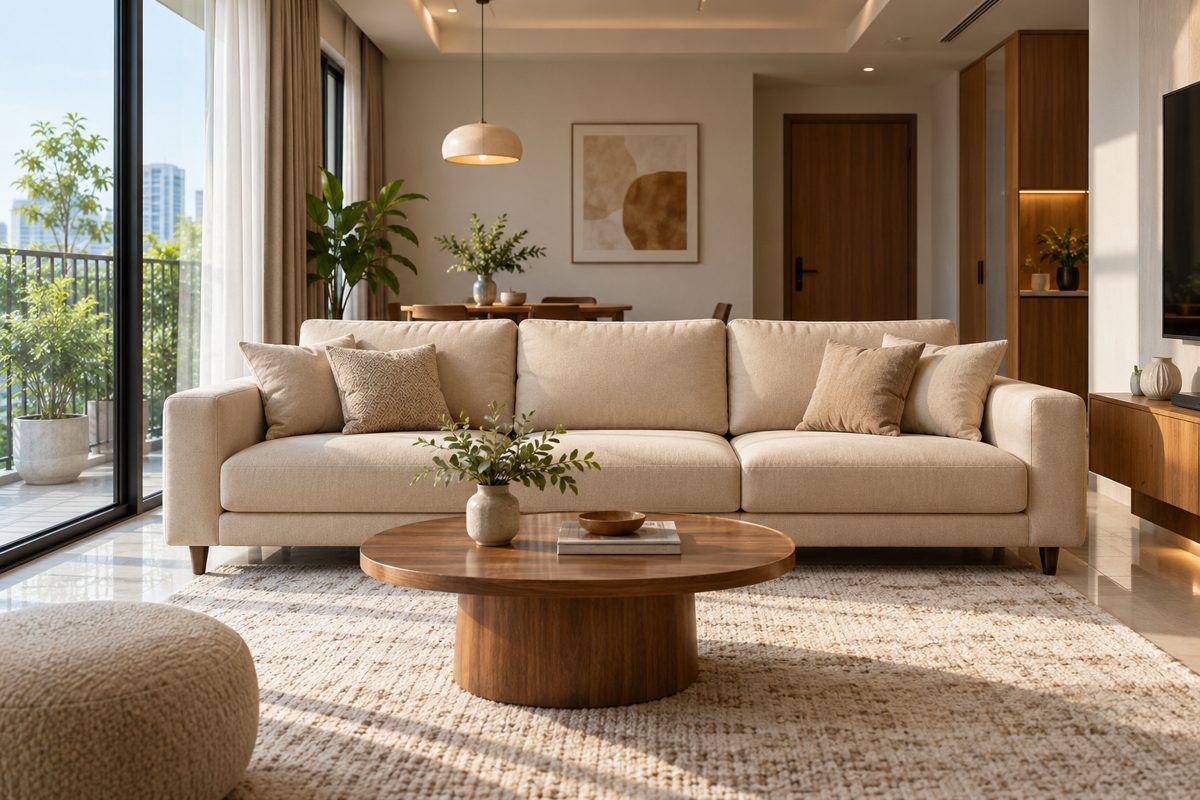 Ảnh minh họa AI sofa băng màu be