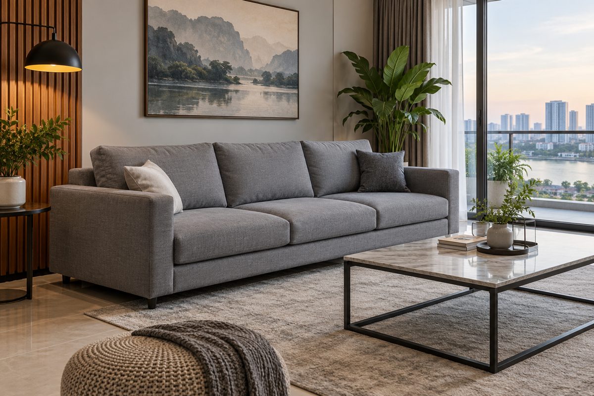 Ảnh minh họa AI cho chủ đề sofa băng màu xám