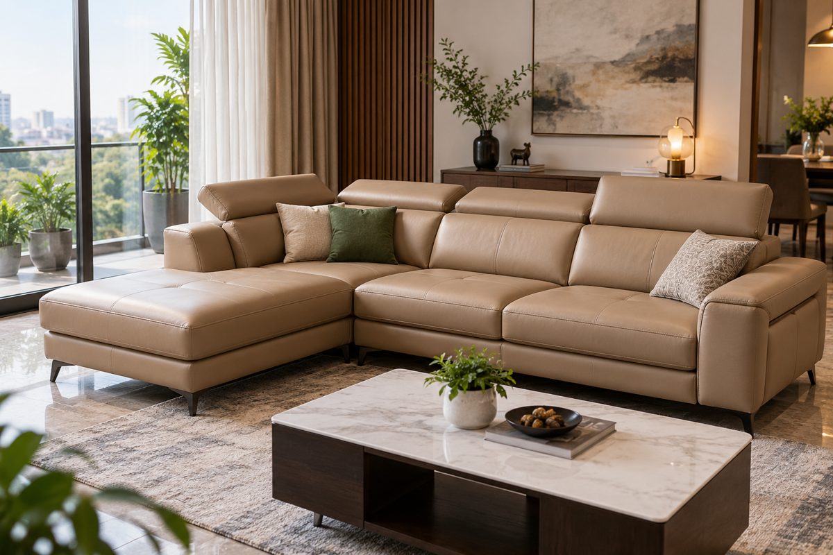Ảnh minh họa AI cho chủ đề sofa góc L tựa đầu điều chỉnh