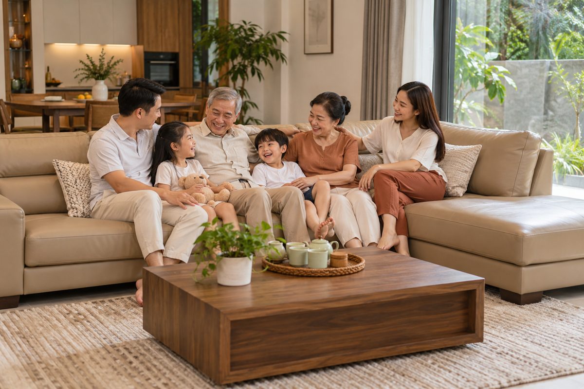 Ảnh minh họa AI cho chủ đề sofa góc L cho gia đình đông người