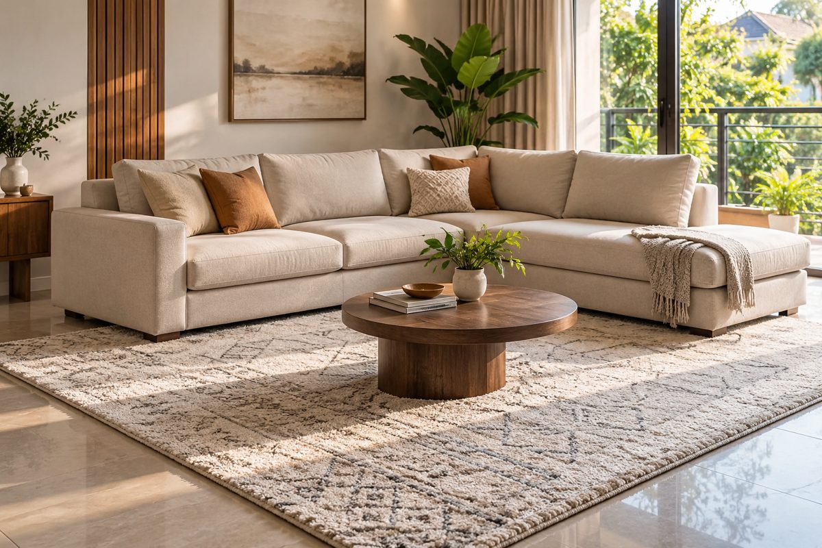 Ảnh minh họa AI cho chủ đề thảm cho sofa góc L