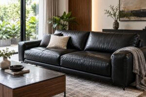 Ảnh minh họa AI cho chủ đề sofa da thật màu đen