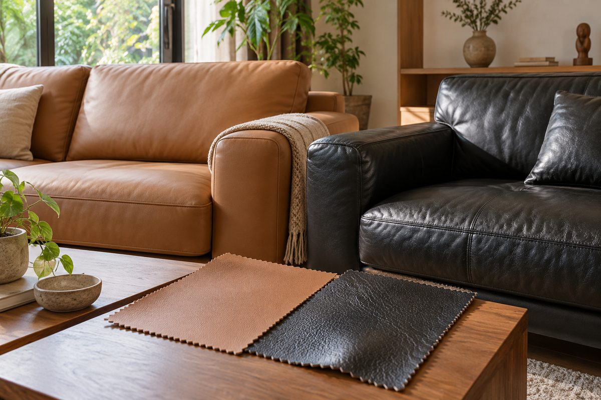 Ảnh minh họa AI cho chủ đề sofa da microfiber và da thật