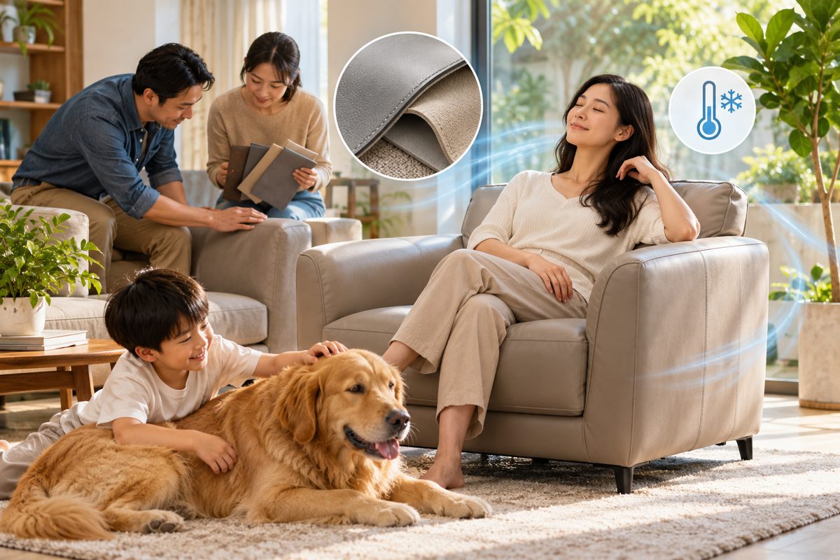 Ảnh minh họa AI cho chủ đề sofa da microfiber có nóng không