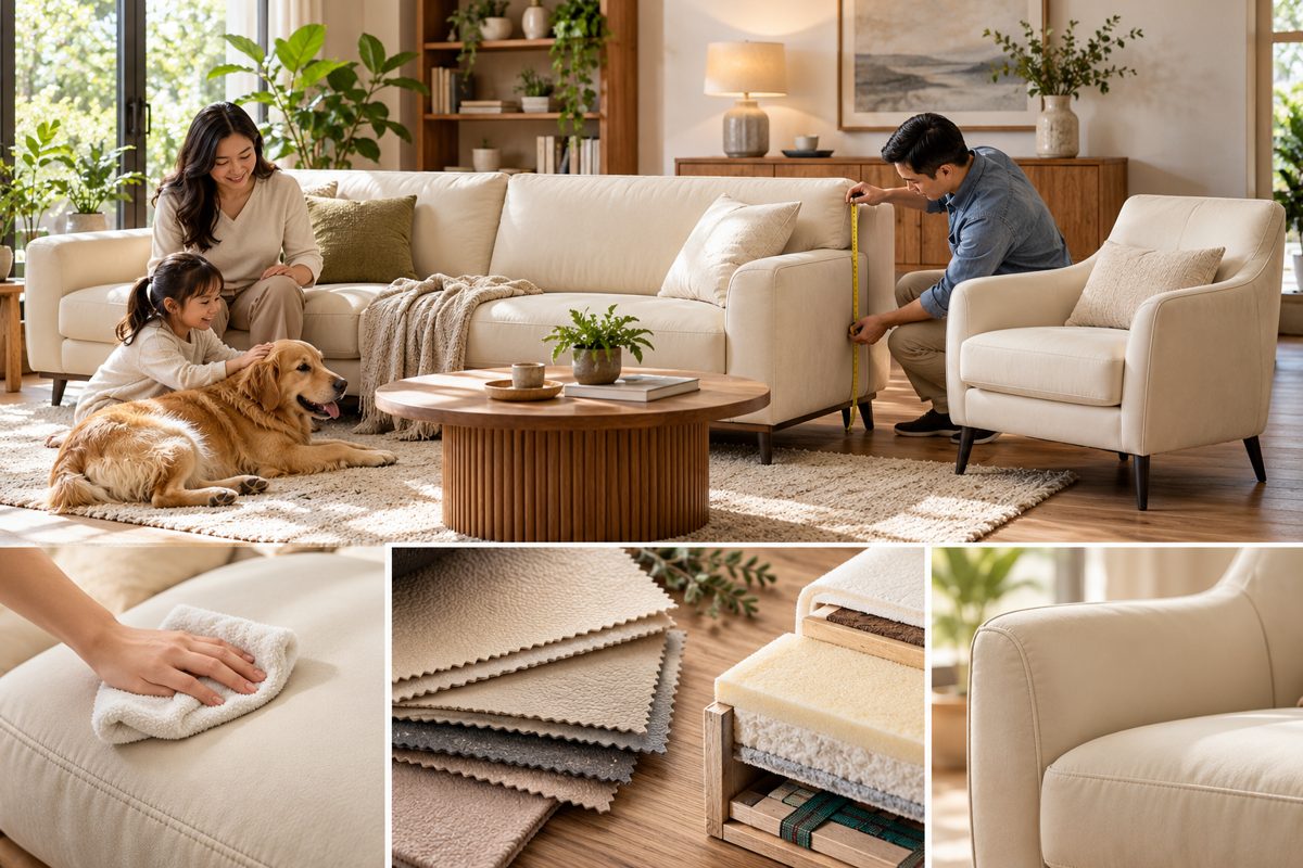 Ảnh minh họa AI cho chủ đề sofa da microfiber màu kem