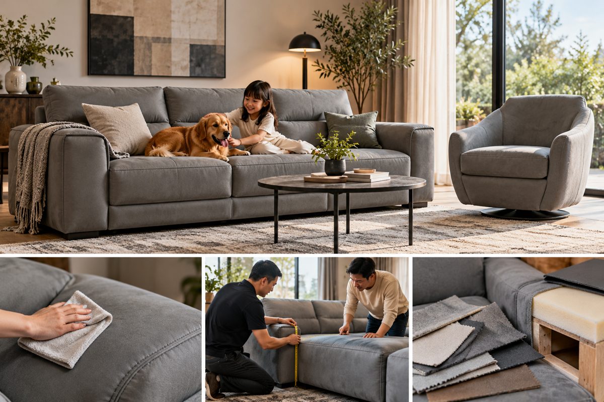 Ảnh minh họa AI cho chủ đề sofa da microfiber màu ghi
