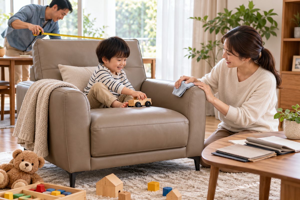 Ảnh minh họa AI cho chủ đề sofa da microfiber cho nhà có trẻ nhỏ