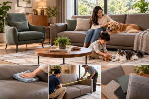 Ảnh minh họa AI cho chủ đề sofa da microfiber cho nhà có thú cưng
