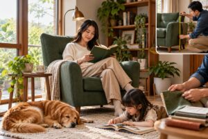 Ảnh minh họa AI cho chủ đề sofa đơn đọc sách