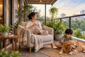 Ảnh minh họa AI cho chủ đề sofa đơn cho ban công có mái che