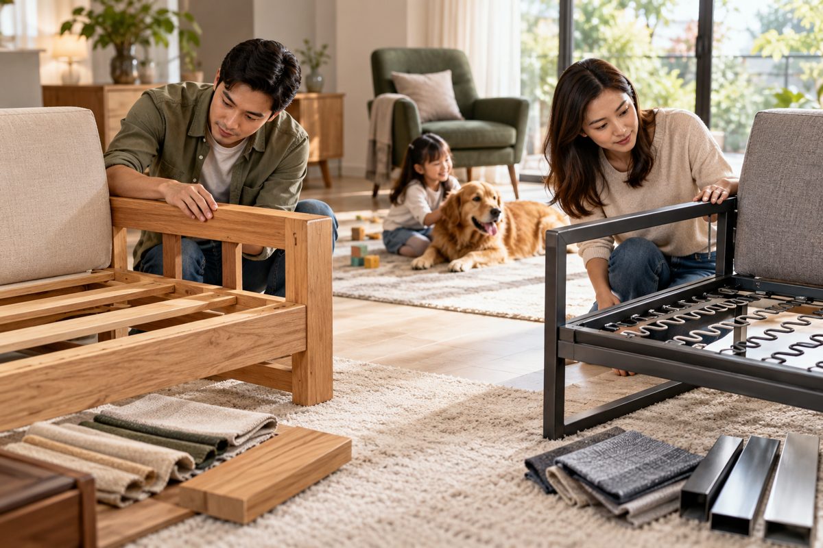 Ảnh minh họa AI cho chủ đề khung sofa gỗ hay kim loại
