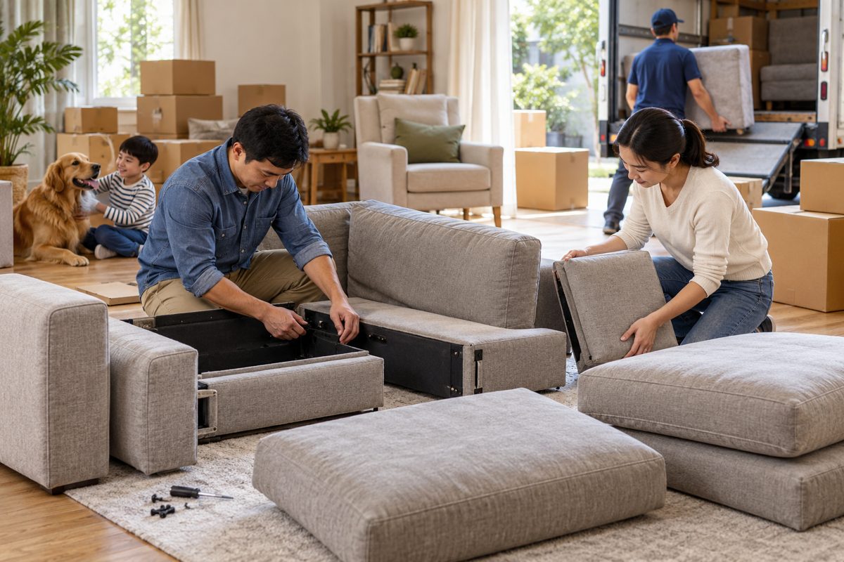 Ảnh minh họa AI cho chủ đề sofa tháo rời khi chuyển nhà