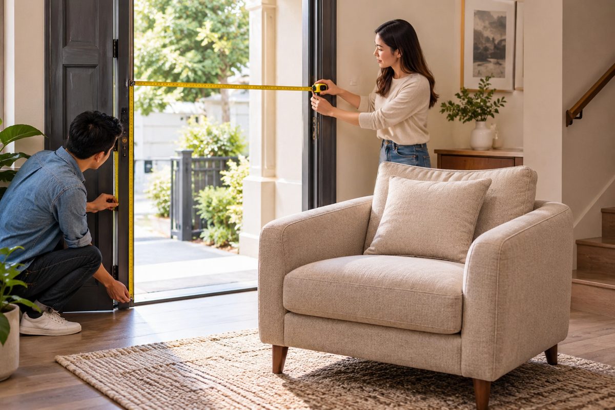 Ảnh minh họa AI cho chủ đề đo cửa trước khi mua sofa